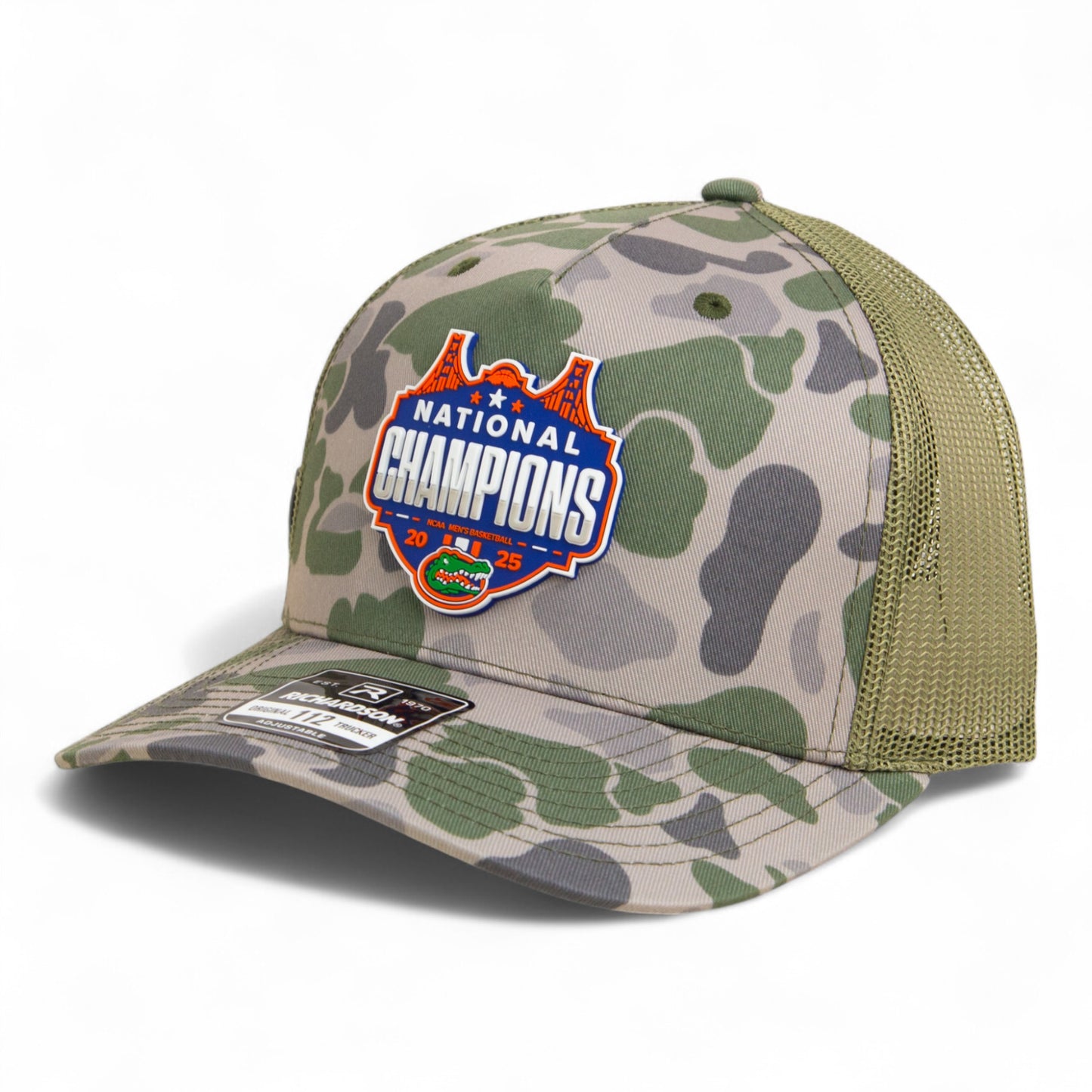 Florida Gators 2025 Basketball National Champions Snapback Trucker Hat- Marsh Duck Camo/ Loden