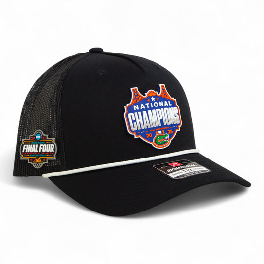 Florida Gators 2025 Final Four National Champions Snapback Trucker Rope Hat- Black/ White