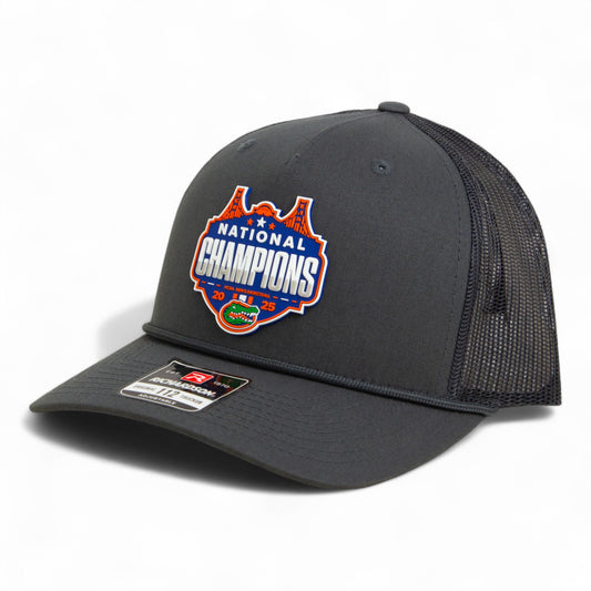 Florida Gators 2025 Basketball National Champions Snapback Trucker Rope Hat- Charcoal