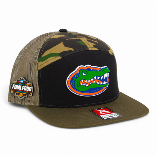 Florida Gators 2025 Final Four 3D Snapback Seven-Panel Flat Bill Trucker Hat- Black/ Camo/ Loden