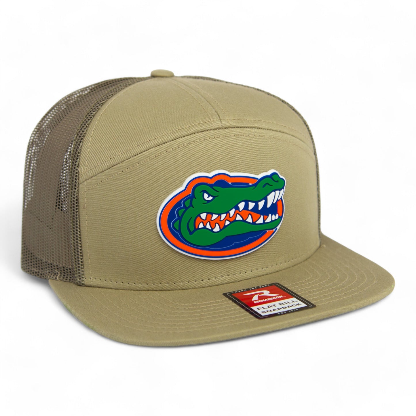 Florida Gators 3D Snapback Seven-Panel Flat Bill Trucker Hat- Pale Khaki/ Loden Green