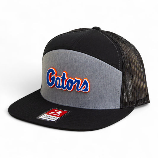 Florida Gators Script Blue 3D Snapback Seven-Panel Flat Bill Trucker Hat- Heather Grey/ Black
