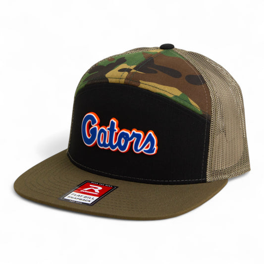 Florida Gators Script Blue 3D Snapback Seven-Panel Flat Bill Trucker Hat- Black/ Camo/ Loden