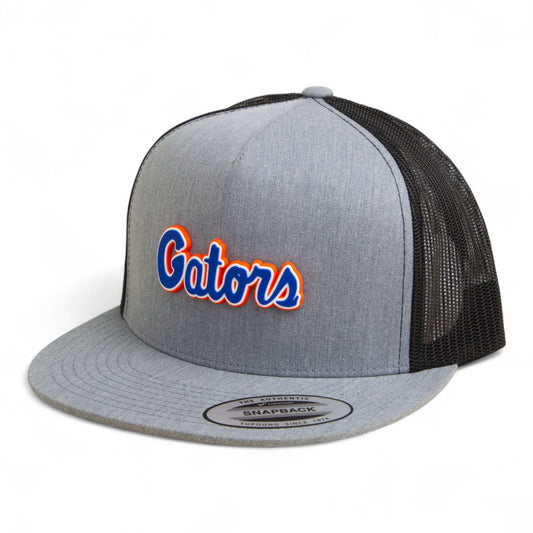 Florida Gators Script Blue 3D YP Snapback Flat Bill Trucker Hat- Heather Grey/ Black
