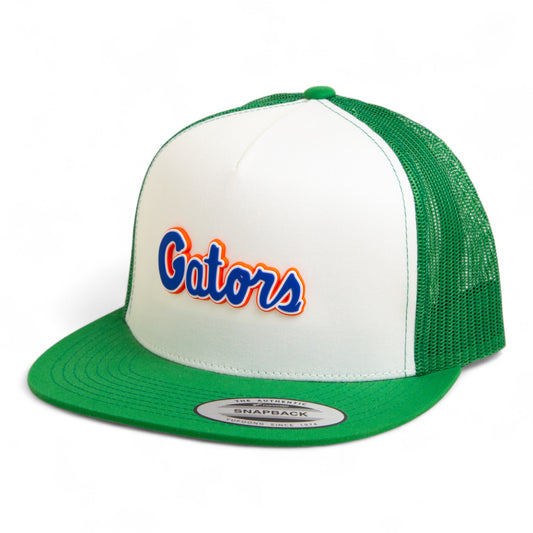 Florida Gators Script Blue 3D YP Snapback Flat Bill Trucker Hat- White/ Kelly Green