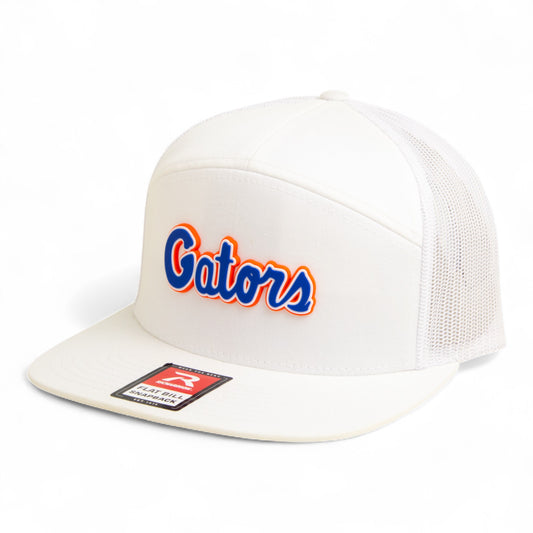 Florida Gators Script Blue 3D Snapback Seven-Panel Flat Bill Trucker Hat- White