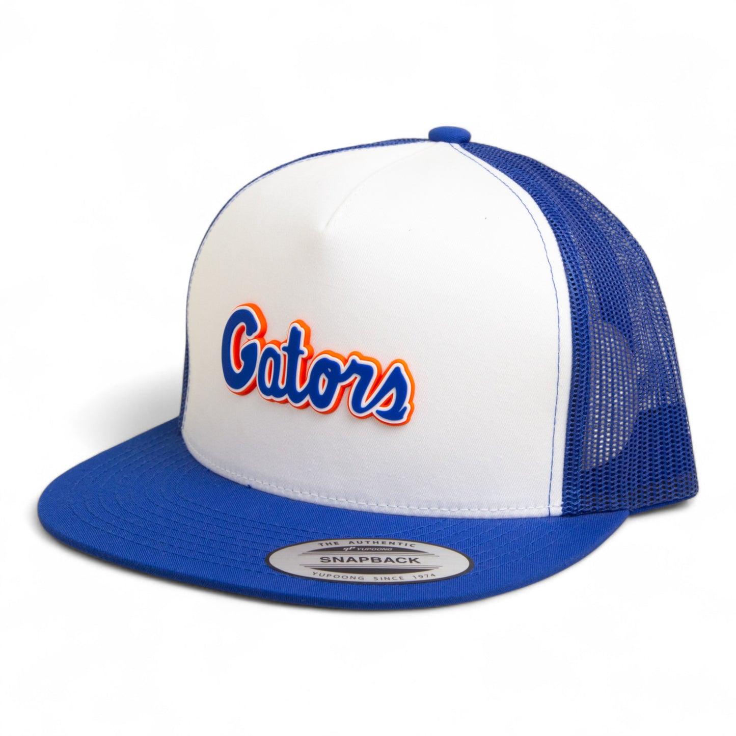 Florida Gators Script Blue 3D YP Snapback Flat Bill Trucker Hat- White/ Royal