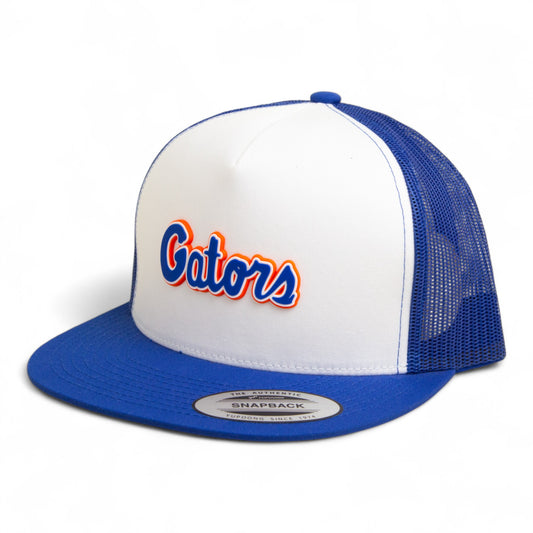 Florida Gators Script Blue 3D YP Snapback Flat Bill Trucker Hat- White/ Royal