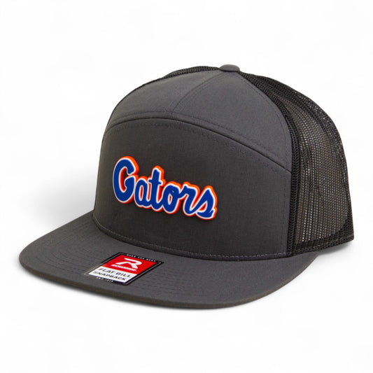 Florida Gators Script Blue 3D Snapback Seven-Panel Flat Bill Trucker Hat- Charcoal/ Black