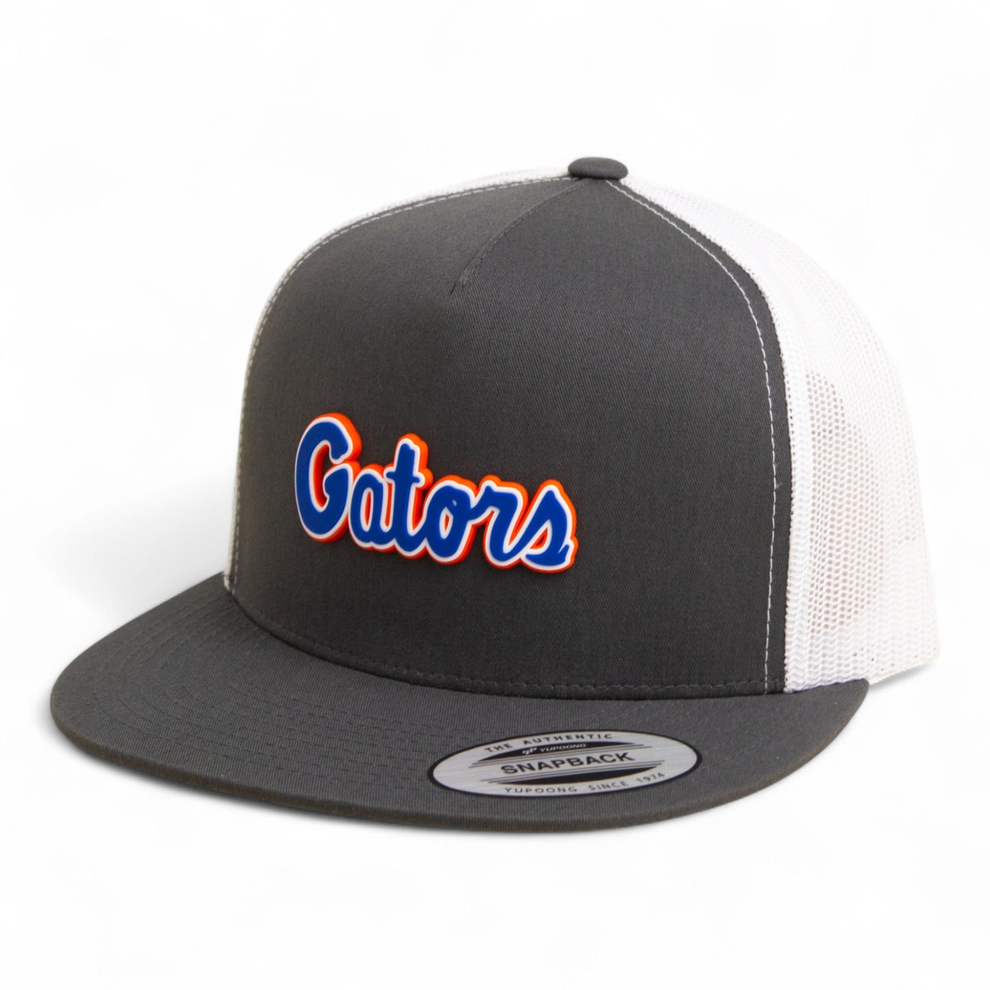 Florida Gators Script Blue 3D YP Snapback Flat Bill Trucker Hat- Charcoal/ White