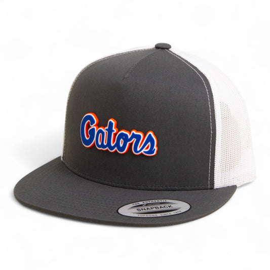 Florida Gators Script Blue 3D YP Snapback Flat Bill Trucker Hat- Charcoal/ White