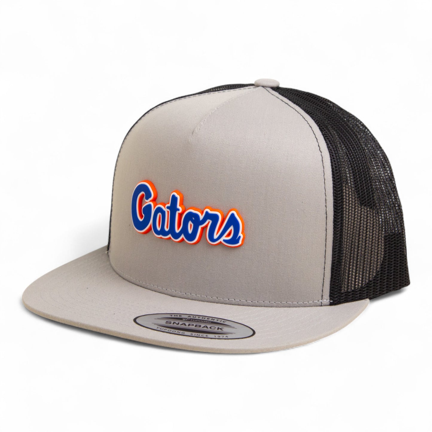 Florida Gators Script Blue 3D YP Snapback Flat Bill Trucker Hat- Silver/ Black