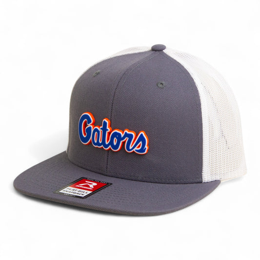 Florida Gators Script Blue 3D Wool Blend Flat Bill Hat- Charcoal/ White