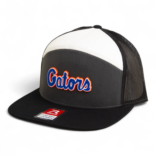 Florida Gators Script Blue 3D Snapback Seven-Panel Flat Bill Trucker Hat- Charcoal/ Black/ White