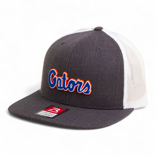 Florida Gators Script Blue 3D Wool Blend Flat Bill Hat- Heather Charcoal/ White