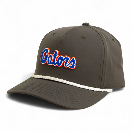 Florida Gators Script Blue 3D Five Panel Classic Rope Hat- Dark Olive Green/ White
