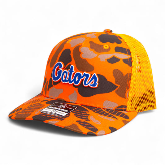 Florida Gators Script Blue 3D Snapback Trucker Hat- Blaze Duck Camo/ Blaze