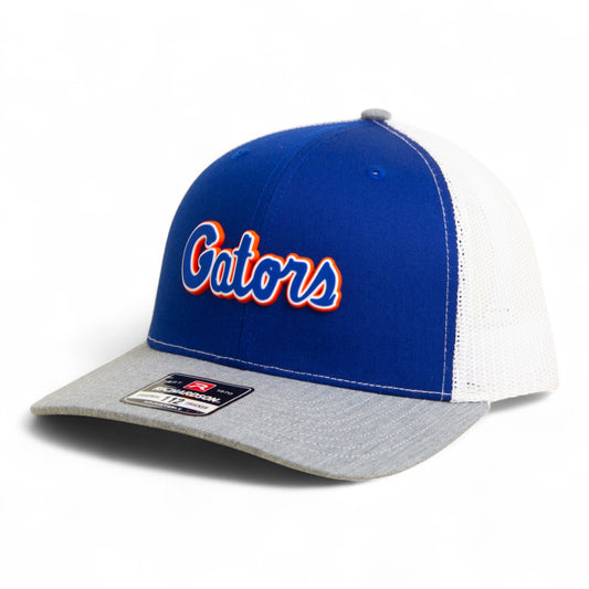 Florida Gators Script Blue 3D Snapback Trucker Hat- Royal/ White/ Heather Grey