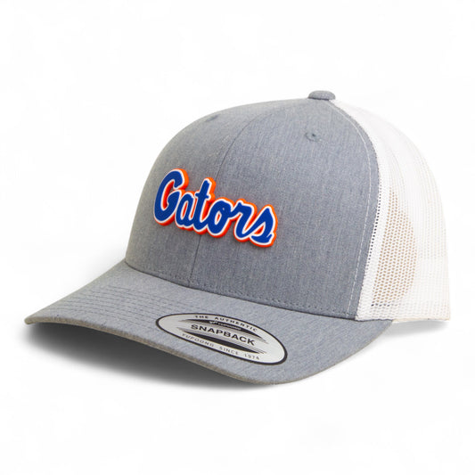 Florida Gators Script Blue 3D YP Snapback Trucker Hat- Heather Grey/ White