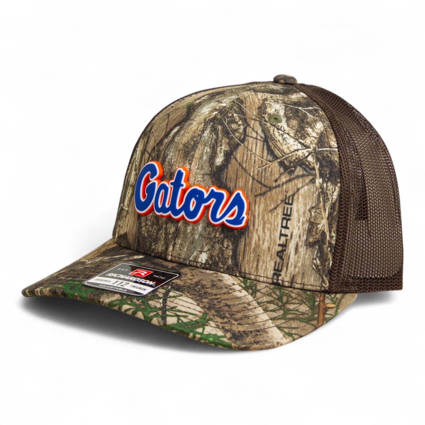 Florida Gators Script Blue 3D Snapback Trucker Hat- Realtree Edge/ Brown