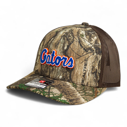 Florida Gators Script Blue 3D Snapback Trucker Hat- Realtree Edge/ Brown