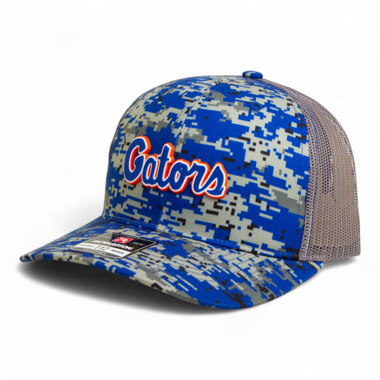 Florida Gators Script Blue 3D Snapback Trucker Hat- Royal Digital Camo