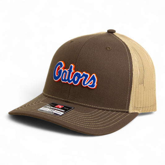 Florida Gators Script Blue 3D Snapback Trucker Hat- Brown/ Tan