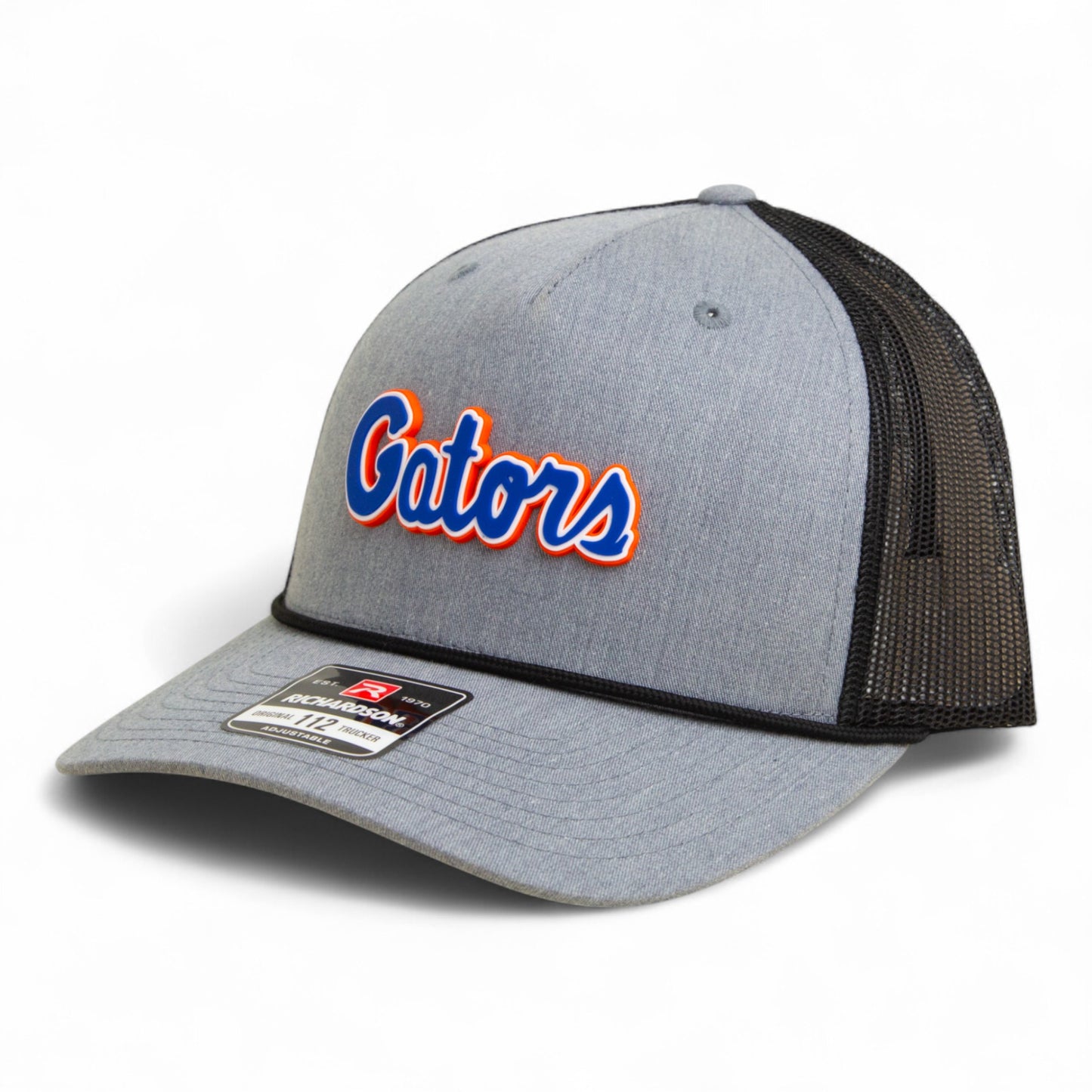 Florida Gators Script Blue 3D Snapback Trucker Rope Hat- Heather Grey/ Black