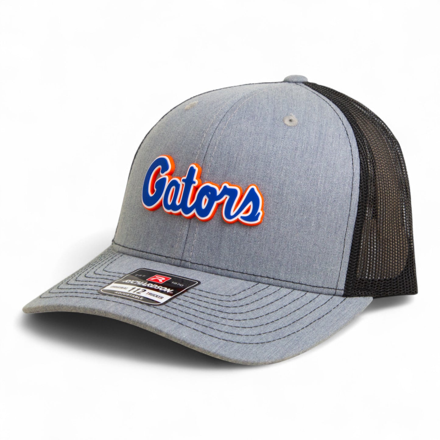 Florida Gators Script Blue 3D Snapback Trucker Hat- Heather Grey/ Black
