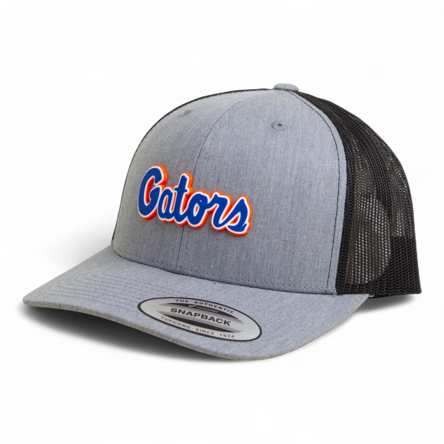 Florida Gators Script Blue 3D YP Snapback Trucker Hat- Heather Grey/ Black