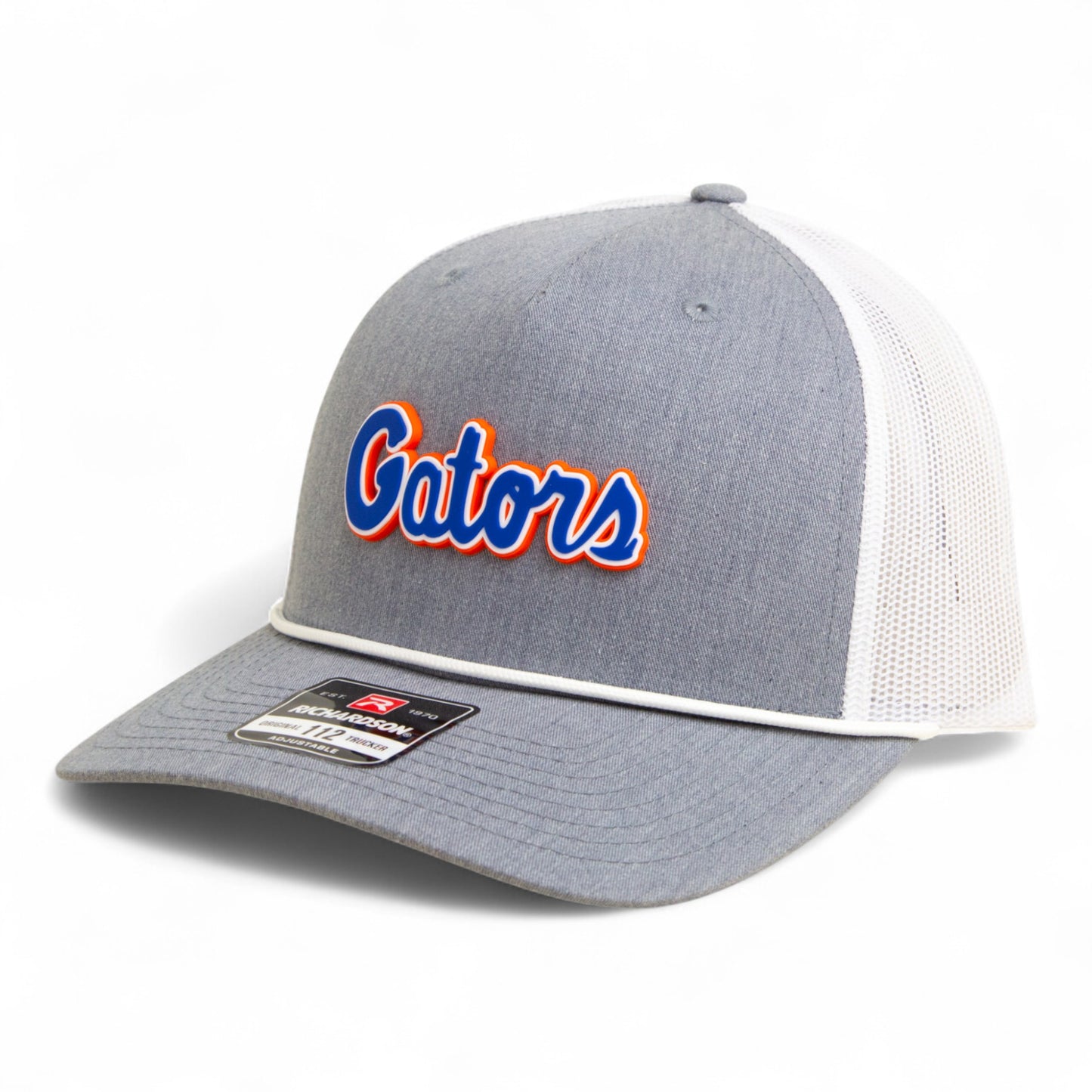 Florida Gators Script Blue 3D Snapback Trucker Rope Hat- Heather Grey/ White