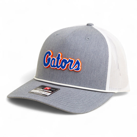 Florida Gators Script Blue 3D Snapback Trucker Rope Hat- Heather Grey/ White