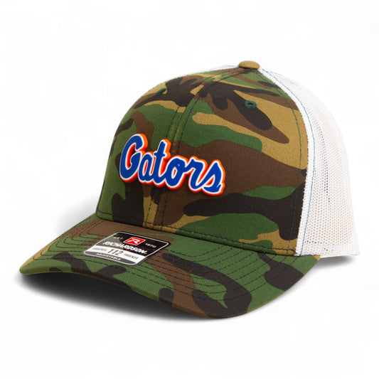 Florida Gators Script Blue 3D Snapback Trucker Hat- Army Camo/ White