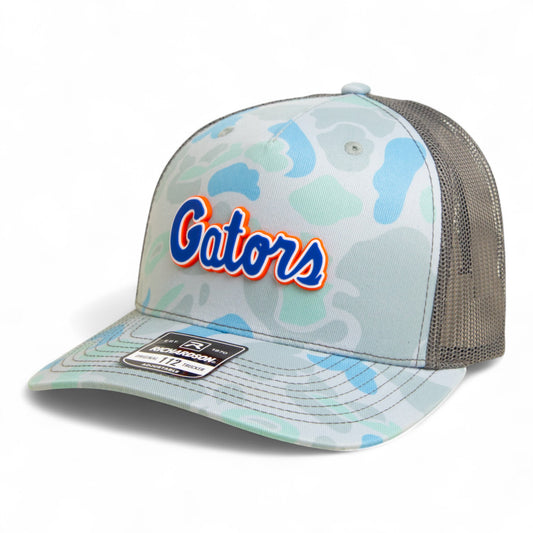 Florida Gators Script Blue 3D Snapback Trucker Hat- Saltwater Duck Camo/ Charcoal