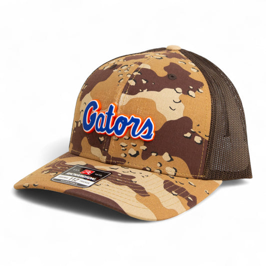 Florida Gators Script Blue 3D Snapback Trucker Hat- Desert Camo/ Brown