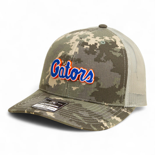 Florida Gators Script Blue 3D Snapback Trucker Hat- Military Digital Camo