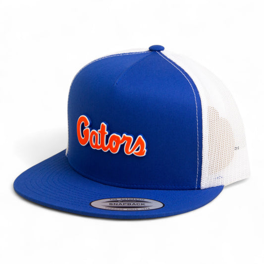 Florida Gators Script Orange 3D YP Snapback Flat Bill Trucker Hat- Royal/ White