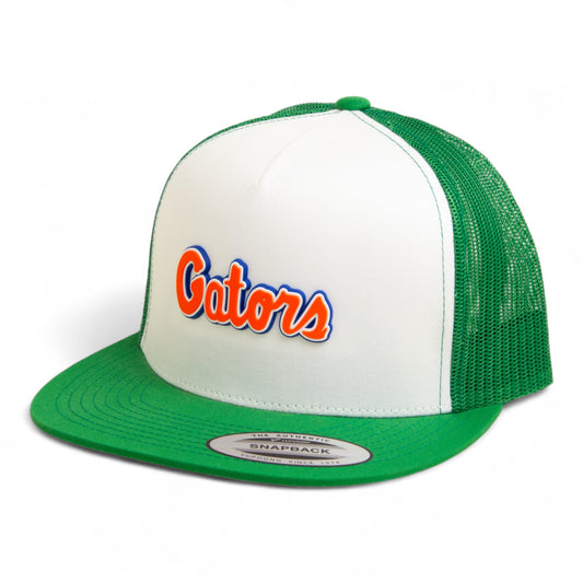 Florida Gators Script Orange 3D YP Snapback Flat Bill Trucker Hat- White/ Kelly Green