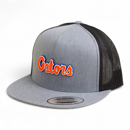 Florida Gators Script Orange 3D YP Snapback Flat Bill Trucker Hat- Heather Grey/ Black