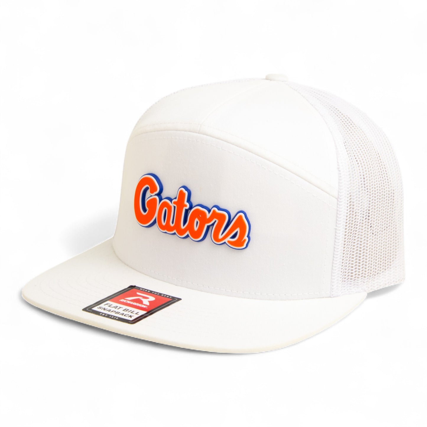 Florida Gators Script Orange 3D Snapback Seven-Panel Flat Bill Trucker Hat- White