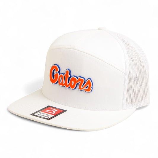 Florida Gators Script Orange 3D Snapback Seven-Panel Flat Bill Trucker Hat- White