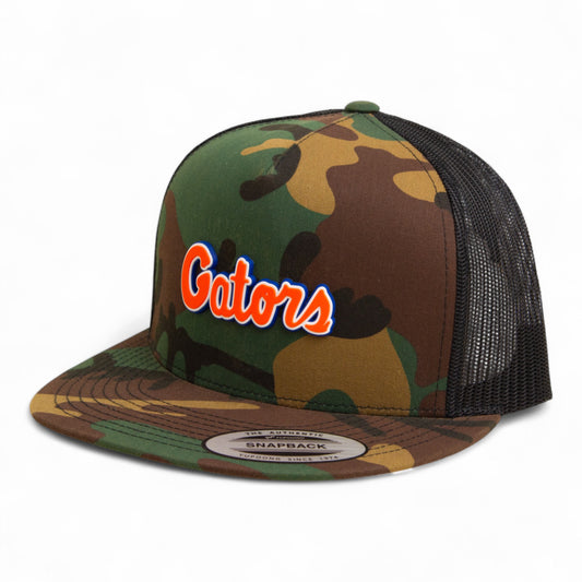 Florida Gators Script Orange 3D YP Snapback Flat Bill Trucker Hat- Army Camo/ Black