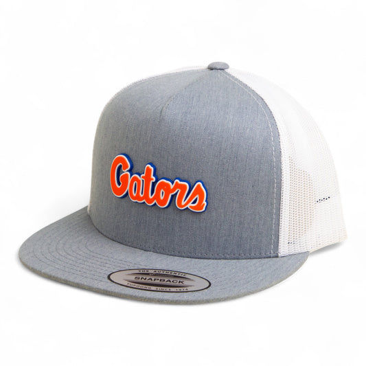 Florida Gators Script Orange 3D YP Snapback Flat Bill Trucker Hat- Heather Grey/ White