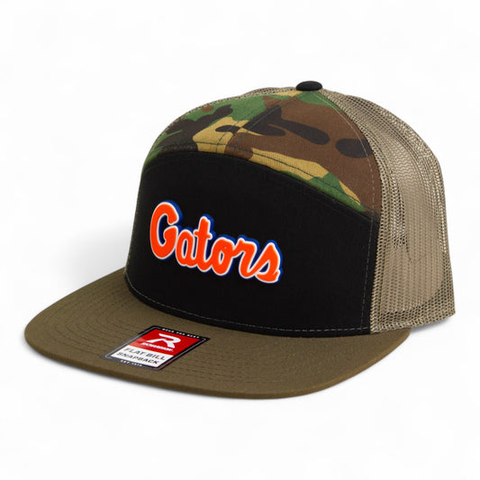 Florida Gators Script Orange 3D Snapback Seven-Panel Flat Bill Trucker Hat- Black/ Camo/ Loden