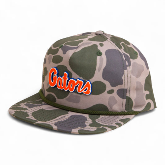 Florida Gators Script Orange 3D Umpqua Rope Hat- Marsh Duck Camo/ Olive Green