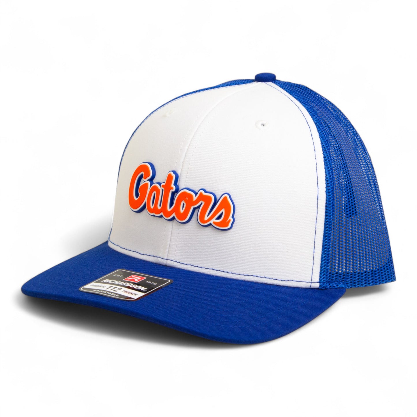 Florida Gators Script Orange 3D Snapback Trucker Hat- White/ Royal