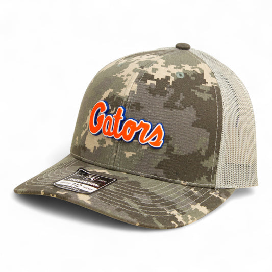 Florida Gators Script Orange 3D Snapback Trucker Hat- Military Digital Camo