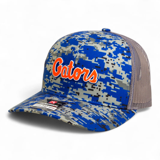 Florida Gators Script Orange 3D Snapback Trucker Hat- Royal Digital Camo