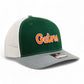 Florida Gators Script Orange 3D Snapback Trucker Hat- Dark Green/ White/ Heather Grey