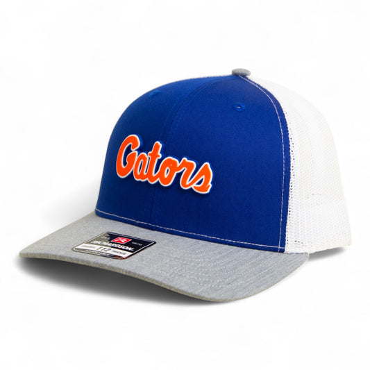 Florida Gators Script Orange 3D Snapback Trucker Hat- Royal/ White/ Heather Grey